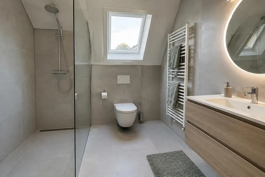 Lekdetectie Doesburg – droge badkamer met inloopdouche na herstel