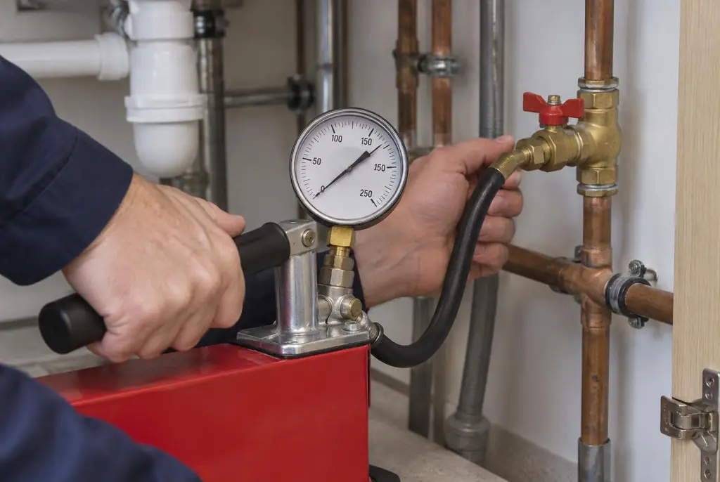 Lekdetectie Doesburg – druktest op een waterleiding met een manometer
