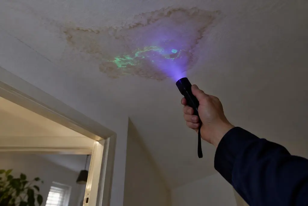 Lekdetectie Doesburg – kleurstof controleren op het plafond met uv-licht